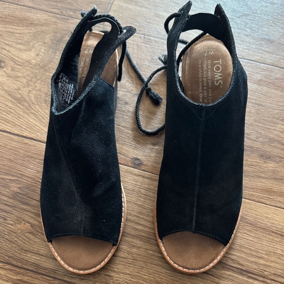 Toms Shoes - TOMS Black Suede Peep-Toe Lace-Up Sandals